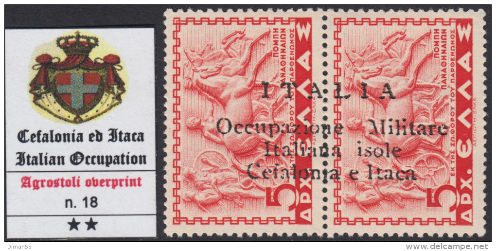 ITALY - CEFALONIA E ITACA - N.18 Sopr. Di Agrostoli - Cv 1300 Euro - GOMMA INTEGRA - MNH** - Cefalonia & Itaca