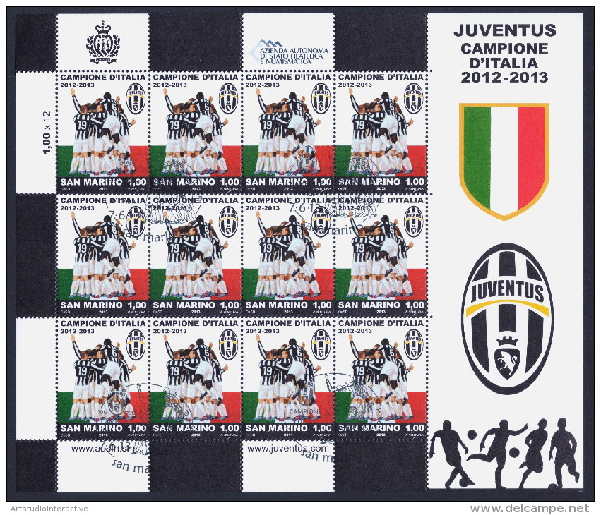 2013 SAN MARINO "JUVENTUS CAMPIONE D´ITALIA 2012/2013" MINIFOGLIO ANNULLO PRIMO GIORNO - Oblitérés