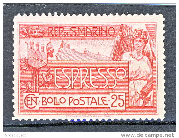 San Marino Espressi 1907 N. 1 C. 25 Rosa Carminio MNH - Timbres Express