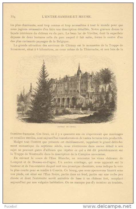 Image Gravure - Entre-Sambre-et-Meuse, Château De Chimay (verso: Ruines De Sautour) - Autres & Non Classés