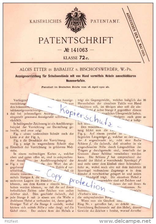 Original Patent - A. Etter In Babalitz B. Bischofswerder , W.-Pr. , 1902 , !!! - Westpreussen