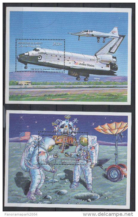 Djibouti Dschibuti 2000 Bloc Souvenir Sheet Block Navette Challenger Space Shuttle Moon Man Mi. Bl. 159 160 - Djibouti (1977-...)