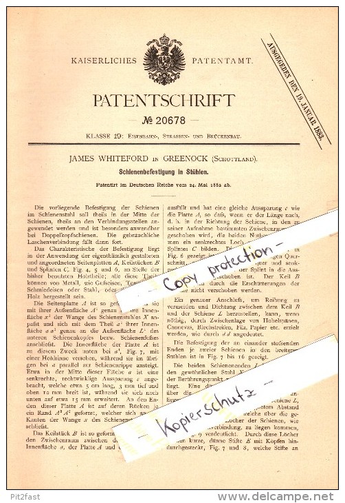 Original Patent - James Whiteford In Greenock , Scotland , 1882 , Rail Fastening For Railway , Inverkip !!! - Renfrewshire