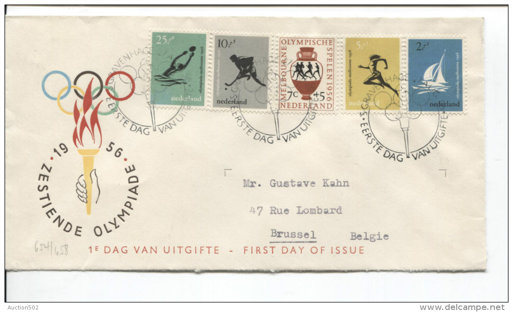 Nederland FDC Brief Zestiende Olympiade Zegels  C.s´Gravenhagen 1956 V.Brussel PR1711 - Ete 1956: Melbourne