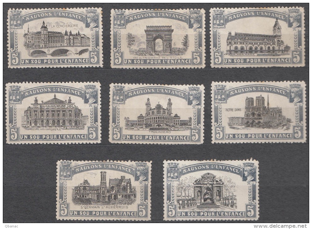 France Labels, Famous Buildinges Architecture, 8 Diff. Labels - Other & Unclassified