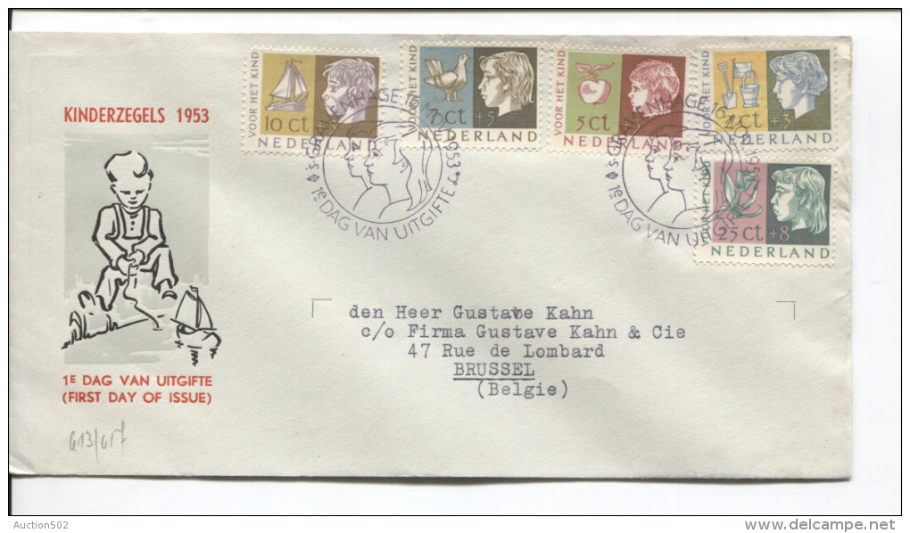 Nederland FDC Brief Kinderzegels  C.s'Gravenhagen 1953 V.Brussel PR1716 - FDC