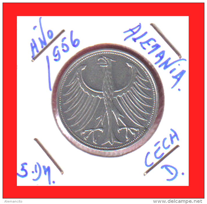 ALEMANIA R.F. MONEDA DE 5.00 DM -AÑO 1956-CECA- D - 5 Mark