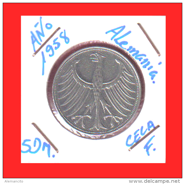 ALEMANIA R.F. MONEDA DE 5.00 DM -AÑO 1958-CECA- F - 5 Mark