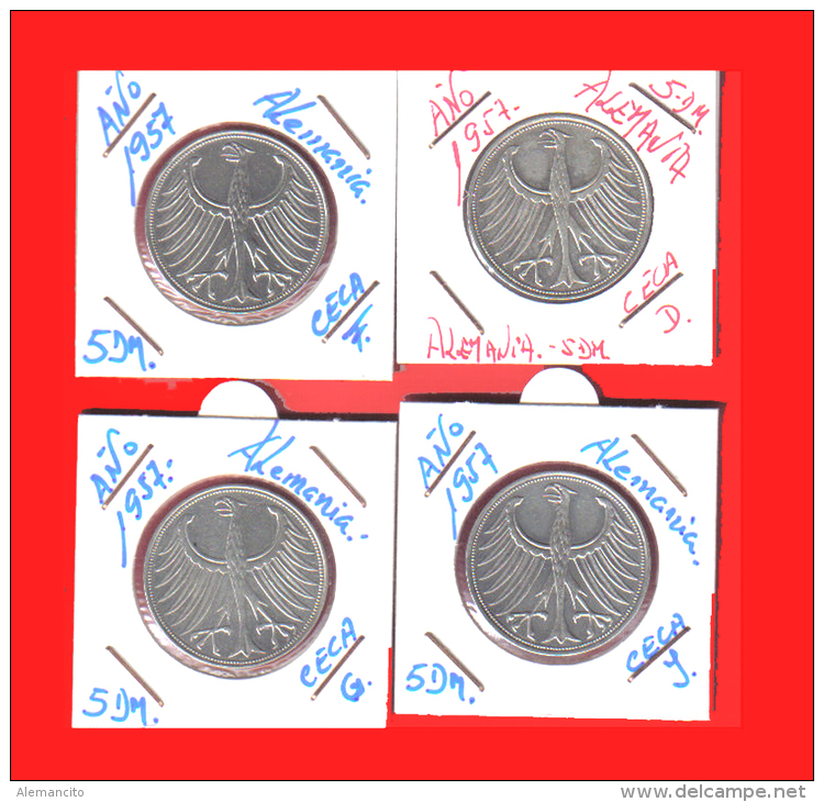 ALEMANIA R.F. MONEDAS DE 5.00 DM -AÑO 1957-CECAS D-F-G-J - 5 Mark