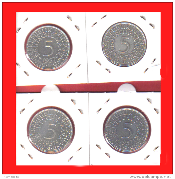 ALEMANIA R.F. MONEDAS DE 5.00 DM -AÑO 1957-CECAS D-F-G-J - 5 Marcos