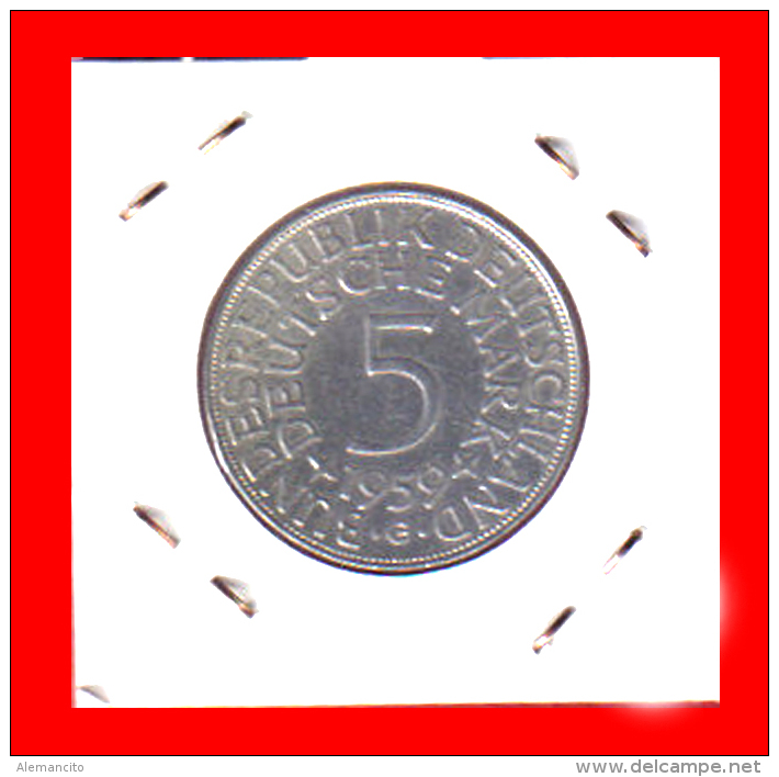 ALEMANIA R.F. MONEDA DE  5.00 DM -AÑO 1959-CECA-G - 5 Mark