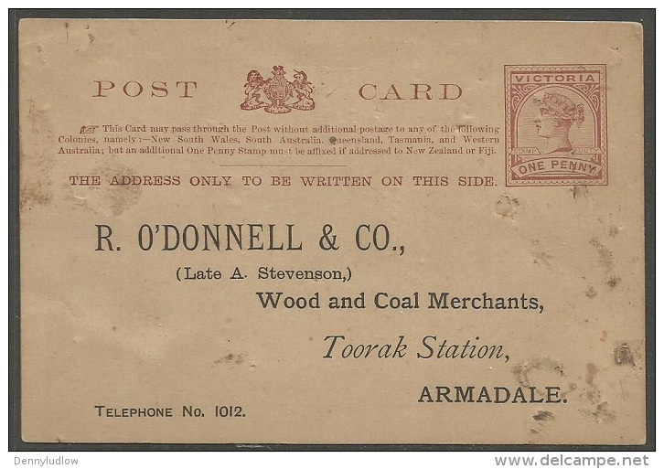 Victoria  1887   1p Postal Card    Addressed No Cancel - Covers & Documents