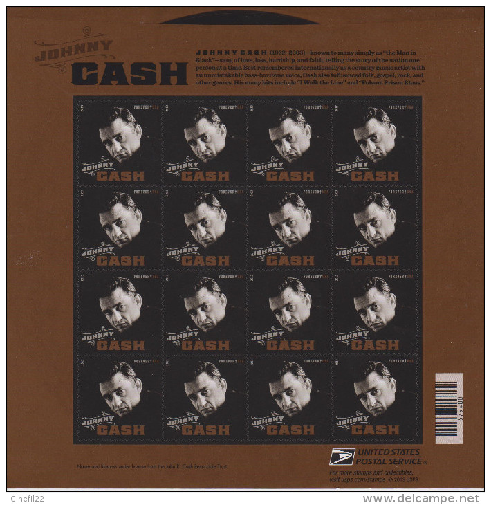 USA - Johnny CASH, Feuillet 16 Timbres Adhésifs **, 2013 - Chanteurs