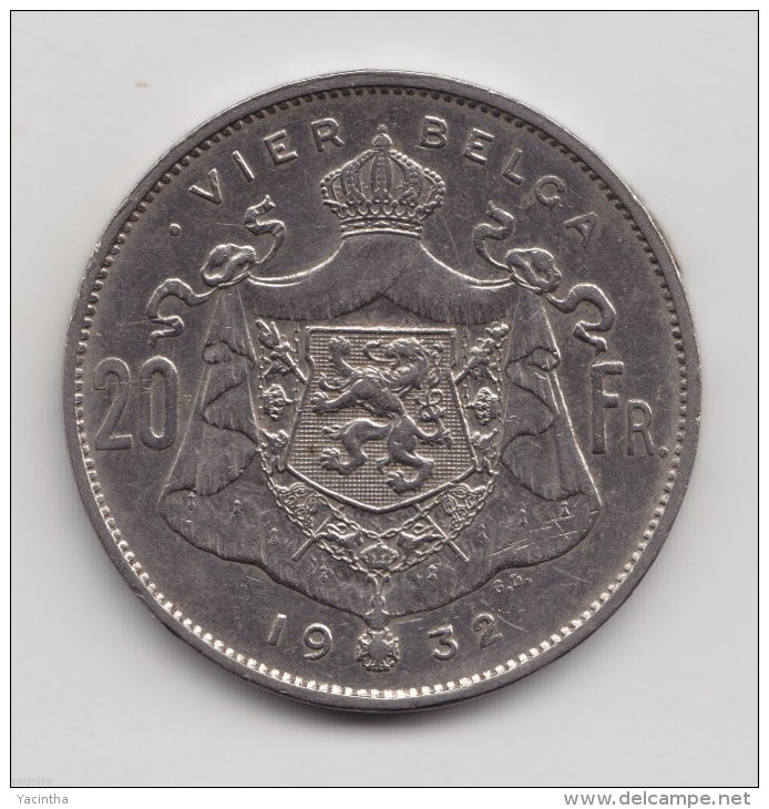 @Y@    Belgium Belgique Belgie , 20 Francs 1932, KM 102, (2881) - 20 Frank & 4 Belgas