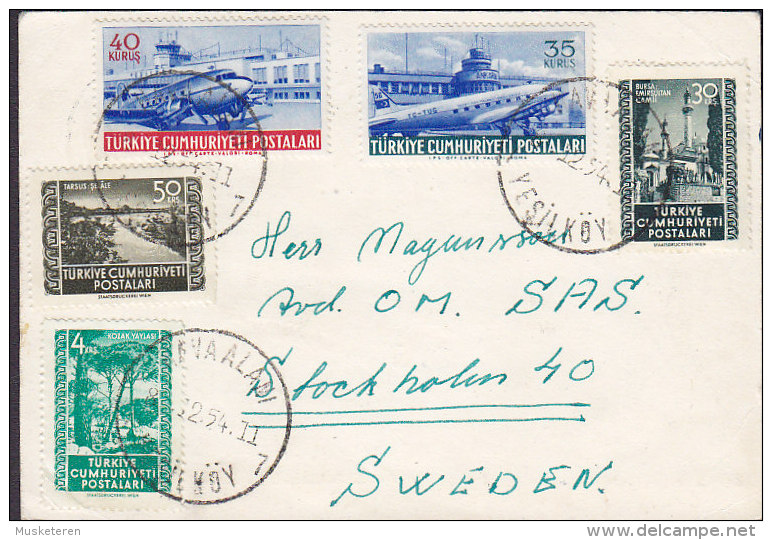 Turkey HAVANA NIGHT(e) CLUB Card 1954 YESILKÖY To Sweden Douglas DC 3 Aeroplane Flugzeug - Storia Postale