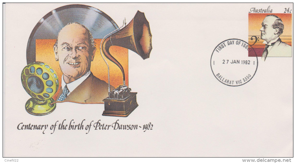 AUSTRALIE - Entier Postal FDC, Centenaire De Peter Dawson, Musique, Chanson, 1982 - Chanteurs