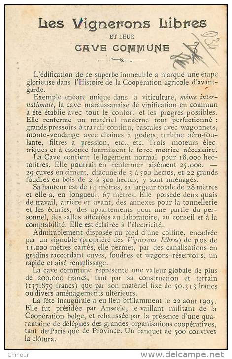 MARAUSSAN LA CAVE COOPERATIVE DES VIGNERONS LIBRES VUE INTERIEURE LES FILTRES LES PRESSOIRS AVEC DESCRIPTIF AU VERSO - Sonstige & Ohne Zuordnung