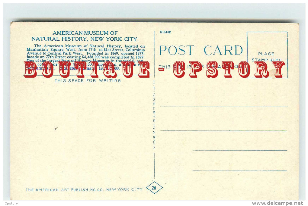 NY - NEW YORK CITY - AMERICAN MUSEUM OF NATURAL HISTORY - VINTAGE POSTCARD UNITED STATES - DOS SCANNE - Musées
