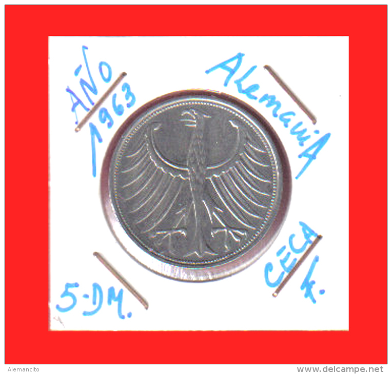 ALEMANIA R.F. MONEDA DE 5.00 DM -AÑO 1963-CECA- F - 5 Mark