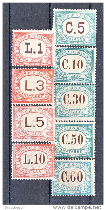 San Marino Tasse 1897-1919 Colori Verde E Rosa N. 1 - 9 MNH - Impuestos