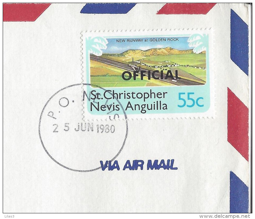 Lettre Du 25 Juin 1980 P.O. NEVIS Pour La Grande Bretagne Timbre Surchargé OFFICIAL - St.Christopher-Nevis-Anguilla (...-1980)