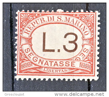 San Marino Tasse 1897-1919 N. 7 Lire 3 Rosa MNH - Impuestos