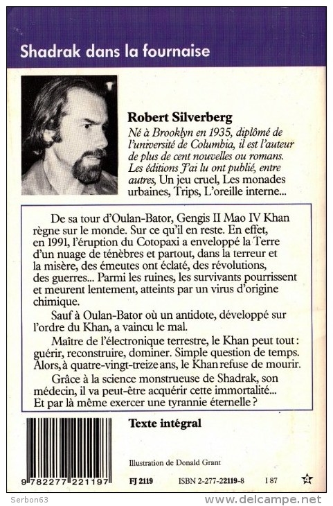 LIVRE DE POCHE NEUF J'AI LU N°2119 ROBERT LAFFONT SCIENCE-FICTION GRANT SHADRAK DANS LA FOURNAISE ROBERT SILVERBERG 1981 - Robert Laffont