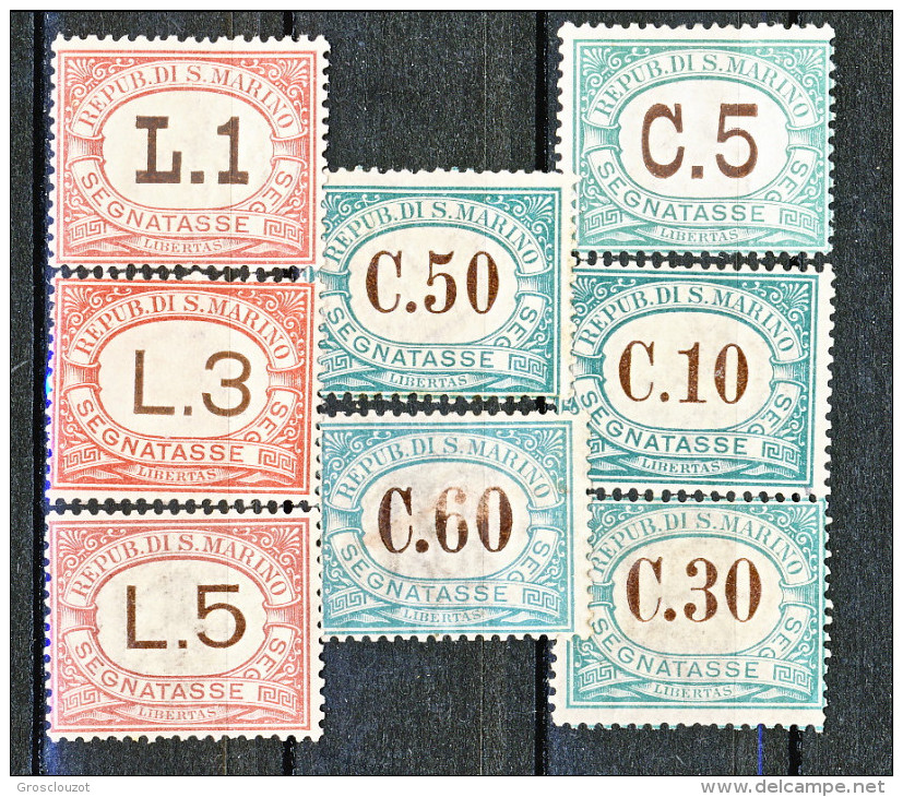 San Marino Tasse 1897-1919 Colori Verde E Rosa, Serietta N. 1 - 8 MNH - Postage Due