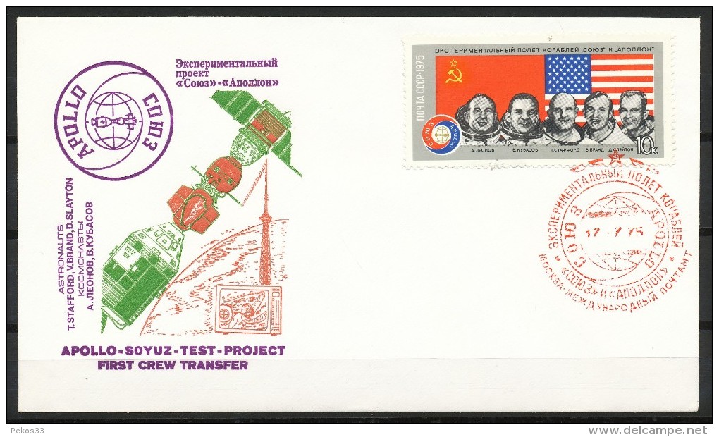 Sowjetunion -  FDC  -  Mi.Nr:   4371  - Amerikanisch-sowjetisches Raumfahrtunternehmen Apollo-Sojus  Gestempelt - FDC