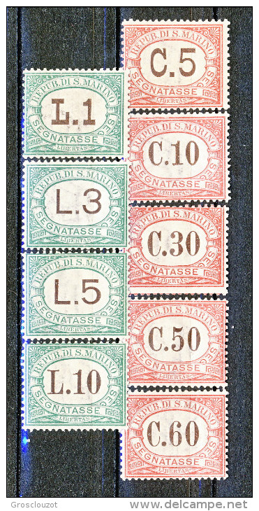 San Marino Tasse 1924 Colori Carminio E Verde Serie N. 10 - 18 MNH - Segnatasse