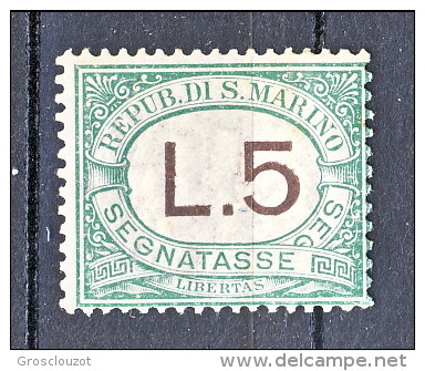 San Marino Tasse 1924 Colori Carminio E Verde N. 17 Lire 5 Verde MNH - Portomarken