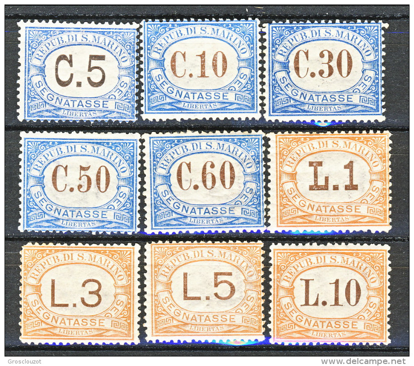 San Marino Tasse 1925 Colori Azzurro E Arancio Serie N. 19 - 27 MNH - Impuestos