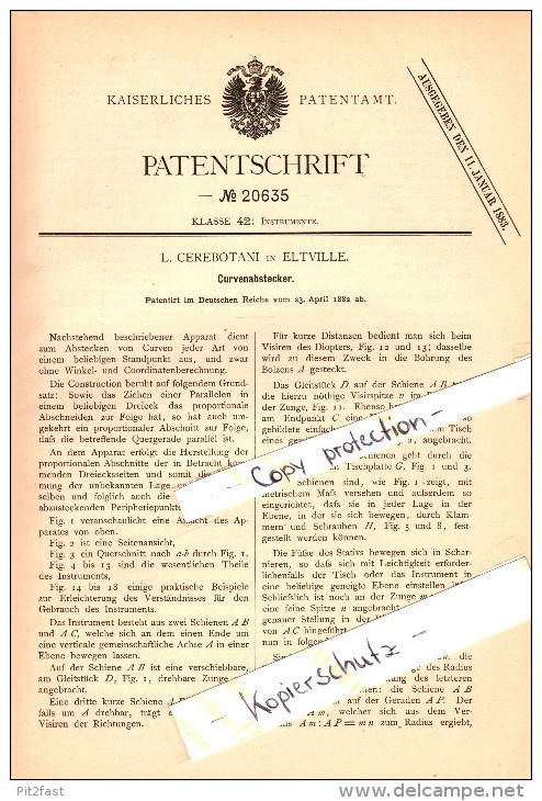 Original Patent - L. Cerebotani In Eltville Am Rhein , 1882 , Curvenabstecker , Peripherie !!! - Eltville