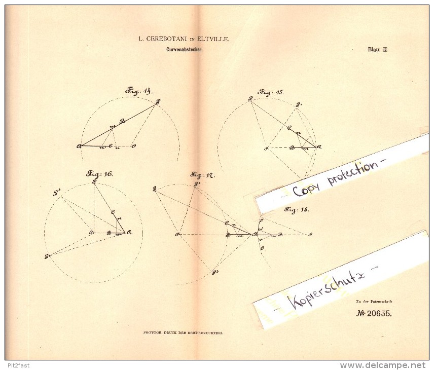 Original Patent - L. Cerebotani In Eltville Am Rhein , 1882 , Curvenabstecker , Peripherie !!! - Eltville