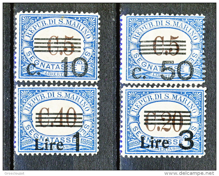 San Marino Tasse 1940 Serie Sovrastampata Colore Azzurro N. 60 - 63 MNH - Segnatasse