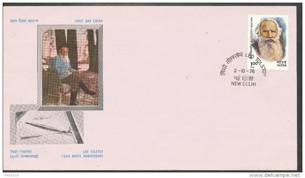 INDIEN -FDC   Mi.Nr.   772    Geburtstag Von Tolstoj - FDC