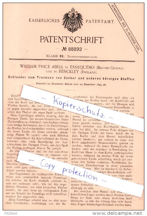 Original Patent - W. Price Abell In Essequibo , British Guinea Und In Hinckley , England , 1895 , !!! - Autres & Non Classés