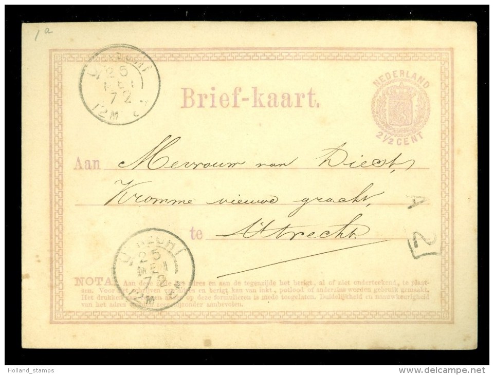 HANDGESCHREVEN BRIEFKAART  GELOPEN In 1872 Van ZUTPHEN Naar WESTERVOORT * NVPH NR 18 VOORDRUK (9702d) - Postal Stationery