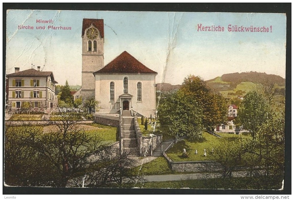 HINWIL ZH Hinweil Wetzikon Kirche Und Pfarrhaus Herzliche Glückwünsche (defekte Karte) 1907 - Wetzikon