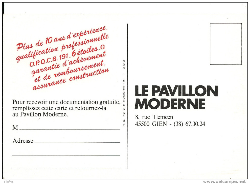 Cpm Publicitaire : Le Pavillon Moderne 8 Rue Tlemcen 45 Gien - Demande De Catalogue - éditée à Romorantin - Gien