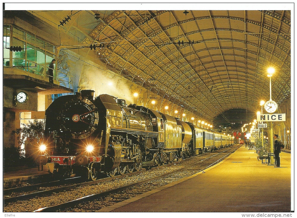 La Locomotive à Vapeur Historique 141 R 1126 En Gare De Nice Ville - Photo J L Poggi - Cpm Neuve Ed Cabri I - Stations With Trains