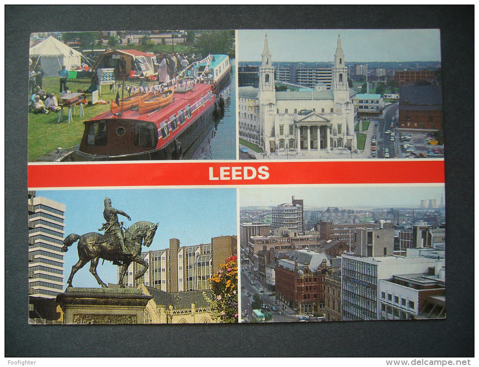 United Kingdom: LEEDS - Multiview - Canal Boats Tents, Sculpture, Panorama - Posted 1997 - Leeds