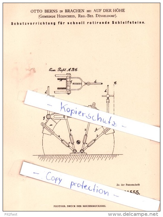 Original Patent - Otto Berns In Brachen Bei Auf Der Höhe , Höhscheid , 1882 , Solingen !!! - Solingen