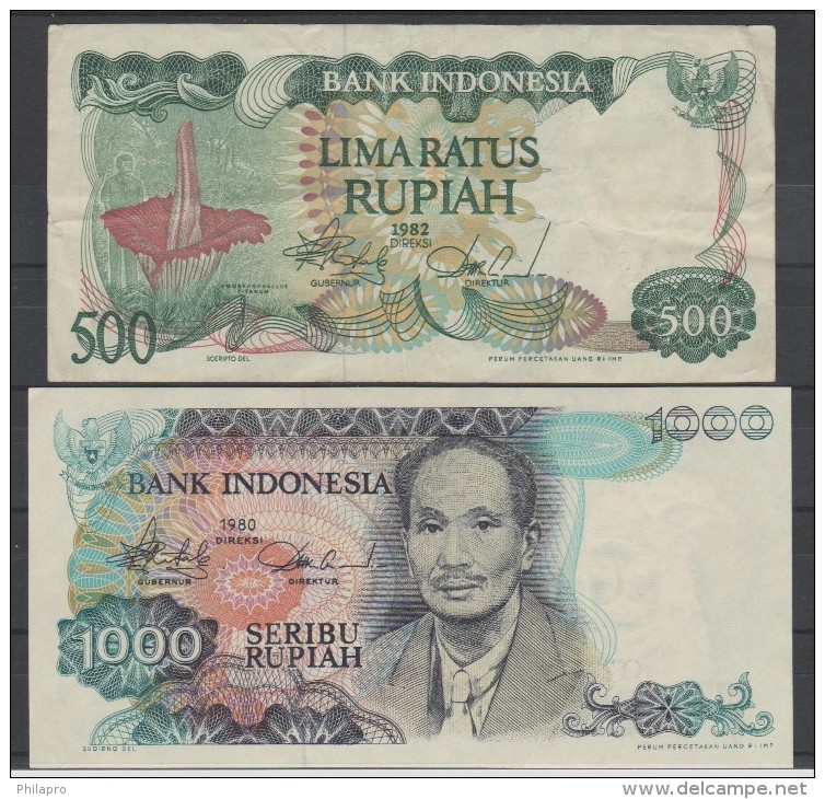 INDONESIE/INDONESIA   BANKNOTES  1982 F & 1980    VF+   Ref  598 - Indonesia