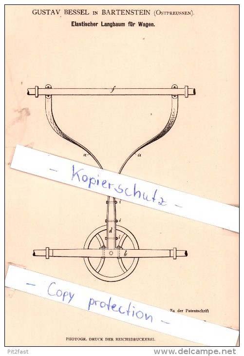 Original Patent - Gustav Bessel In Bartenstein / Bartoszyce , Ostpreussen , 1882 , Langbaum Für Wagen  !!! - Ostpreussen