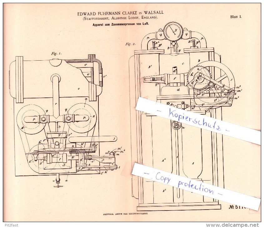 Original Patent - E. Fuhrmann Clarke In Walsall , Staffordshire , Albridge Lodge , England , 1889 , !!! - Sonstige & Ohne Zuordnung