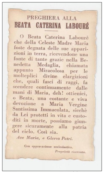 HOLY CARD - SANTINO D´EPOCA (ANTICO) - FUSTELLATO - Beata CATERINA LABOURé -  FB 95 - Con Preghiera - Santini