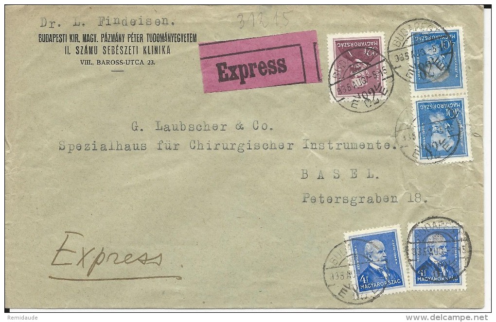 HONGRIE - 1935 - ENVELOPPE EXPRES De BUDAPEST Pour BASEL (SUISSE) - Briefe U. Dokumente