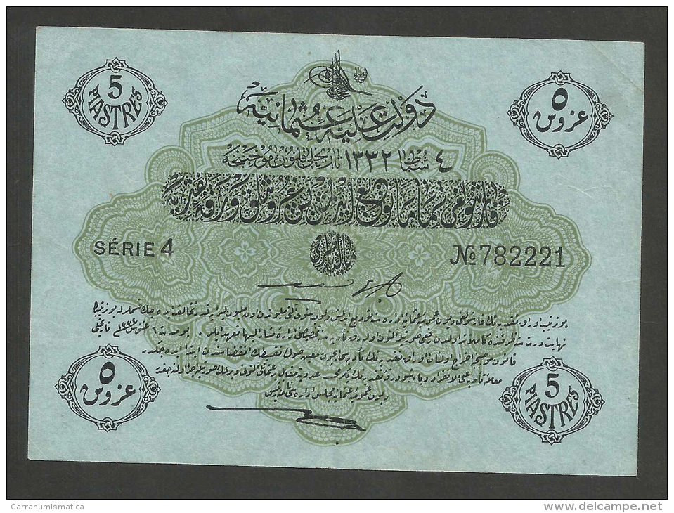 [NC] TURKEY / TURCHIA - OTTOMAN EMPIRE - 5 PIASTRES (1332) BLUE PAPER - Turquie