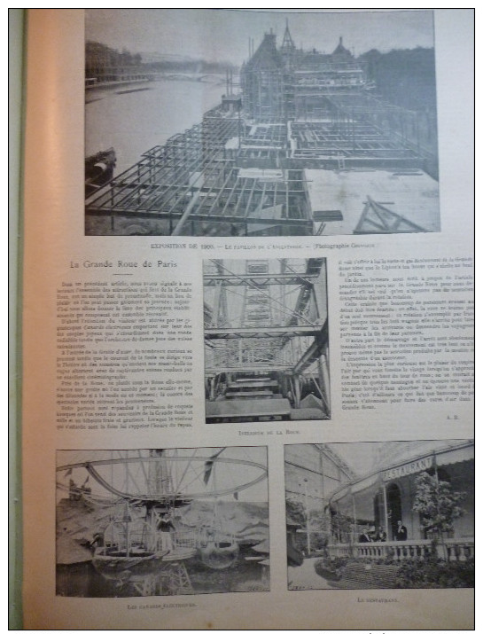 Paris , La Grande Roue , Canards électriques , Restaurant ,  Gravure Sgap 1899 / 2 Pages - Historical Documents